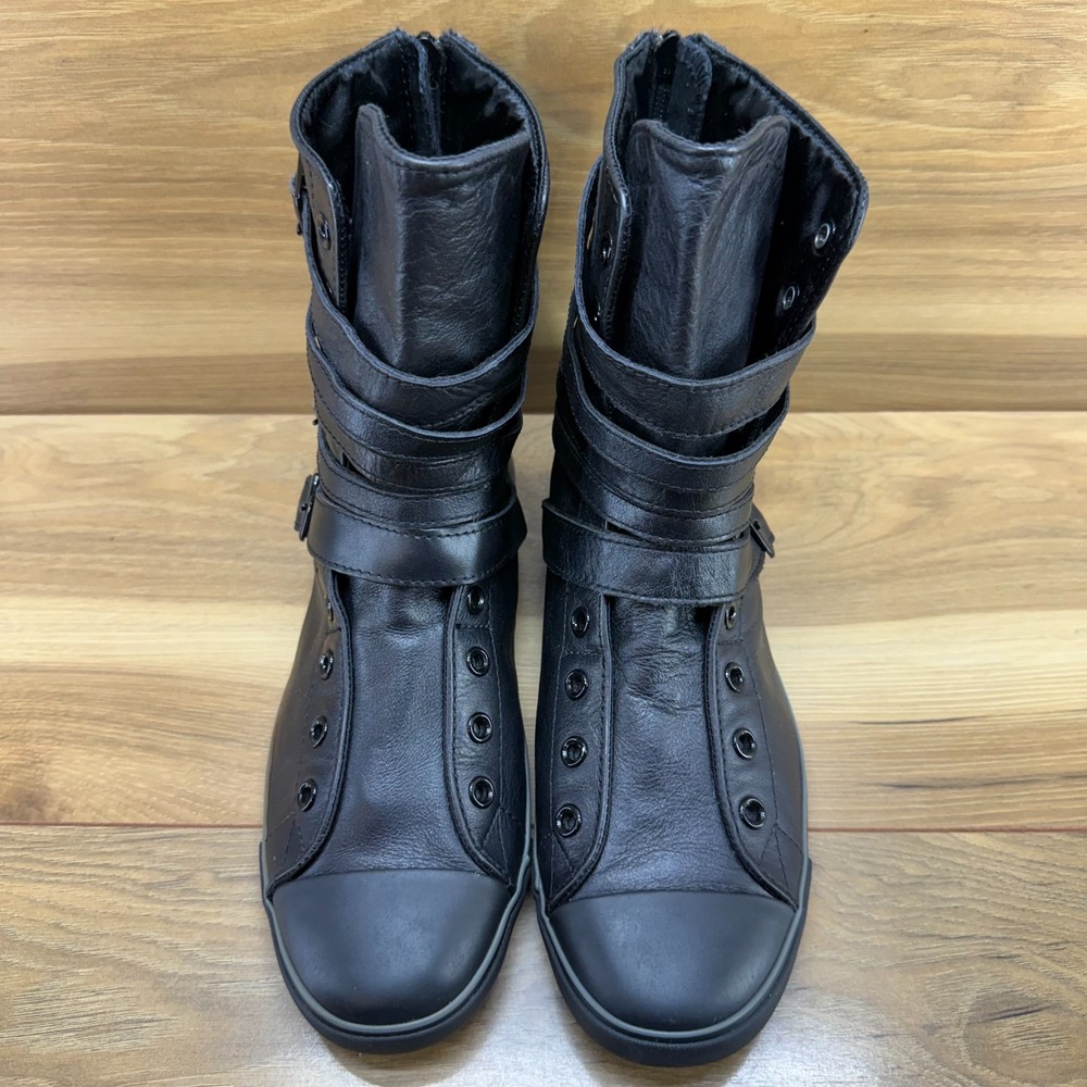 Converse Sidney X-Hi High Top Sneaker Womens 8.5 Black Leather Buckles Punk Goth - Picture 5 of 12